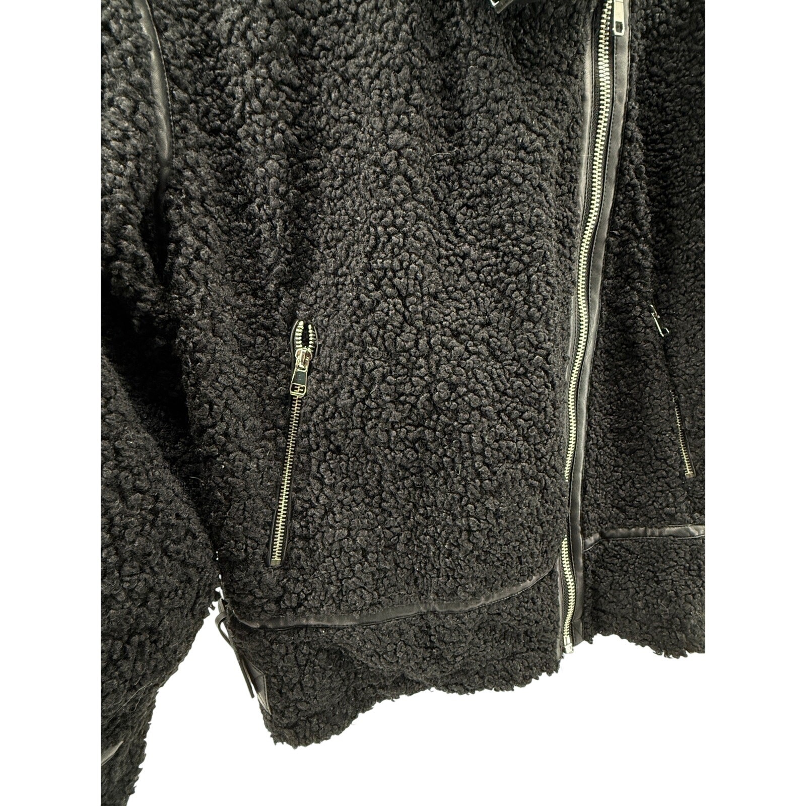 Reversible Sherpa Jacket Moto Zip Black Fleece Biker Coat Size XL NWT a.n.a