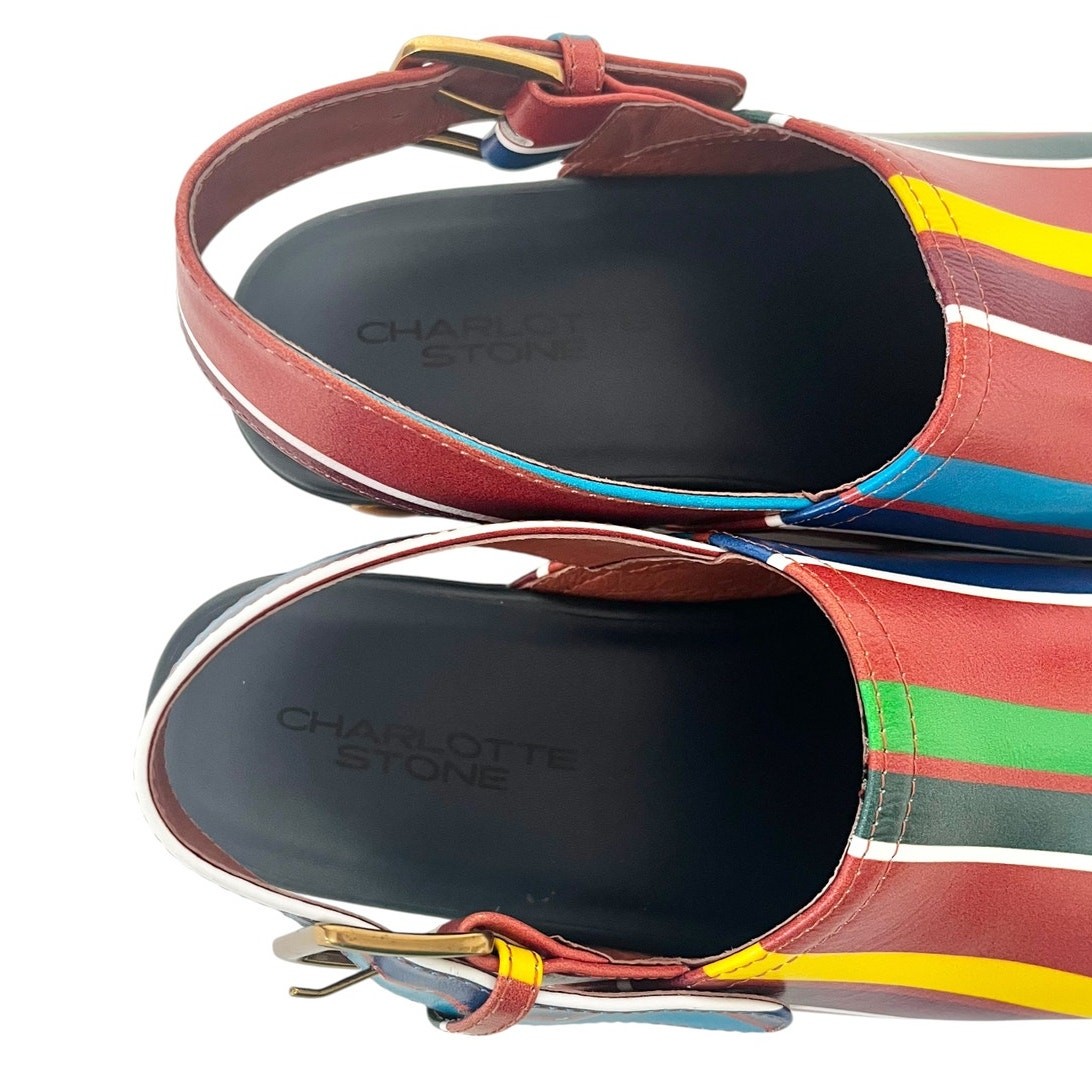 Charlotte Stone Jona Kite Stripe Multi Color Wood Platform Slingback Clog Size 6