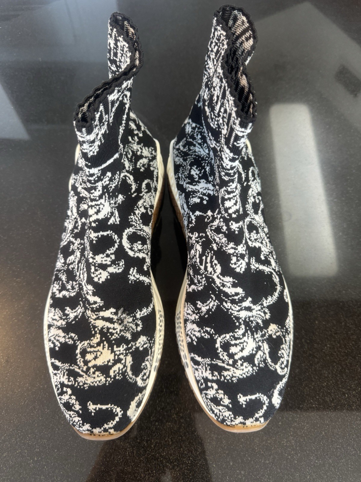 Versace Sock Sneakers Pull On Black White Logo Knitted Fabric Casual Shoes Men