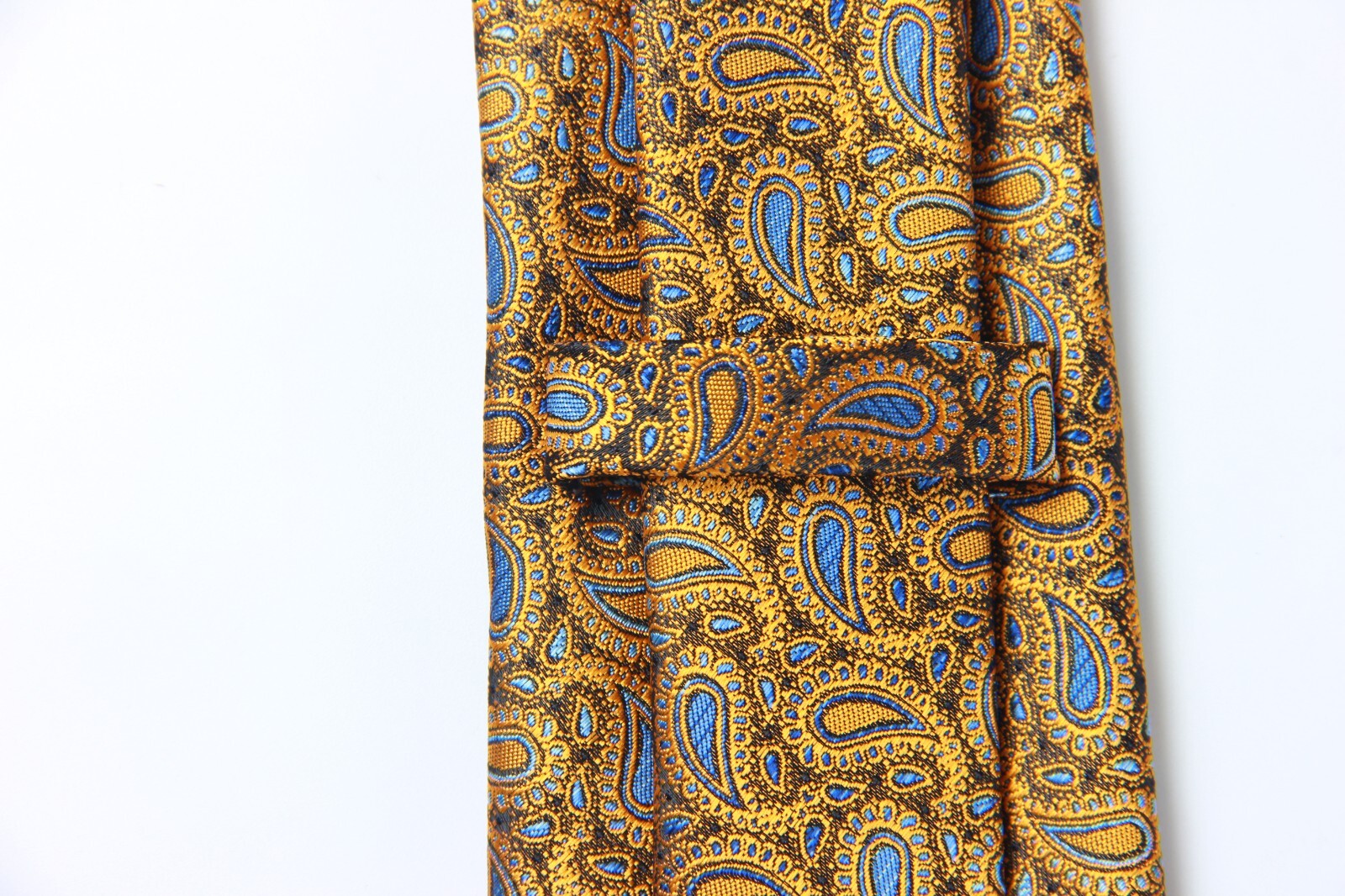 New Classic Paisley Gold Blue JACQUARD WOVEN 100% Silk Men’s Necktie Tie
