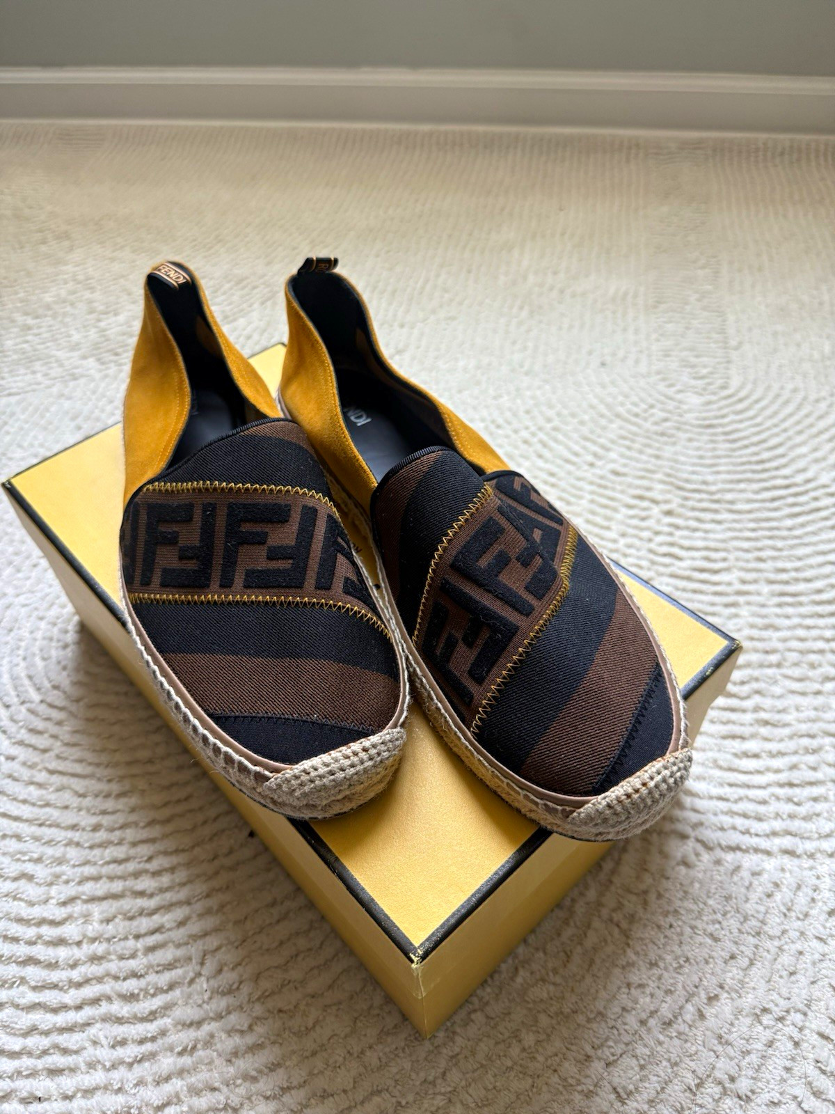 Fendi Men’s Brown FF Logo Slip-On Espadrilles Round Toe UK 11 / US 11
