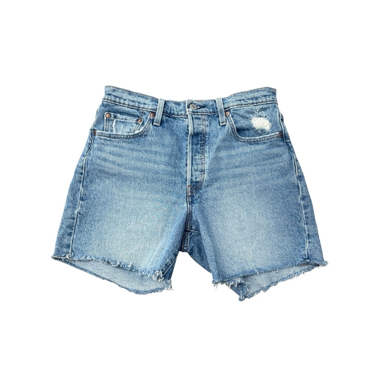Levi’s Premium Distressed Cutoff Denim Shorts Blue Raw Hem Button-fly Size 28