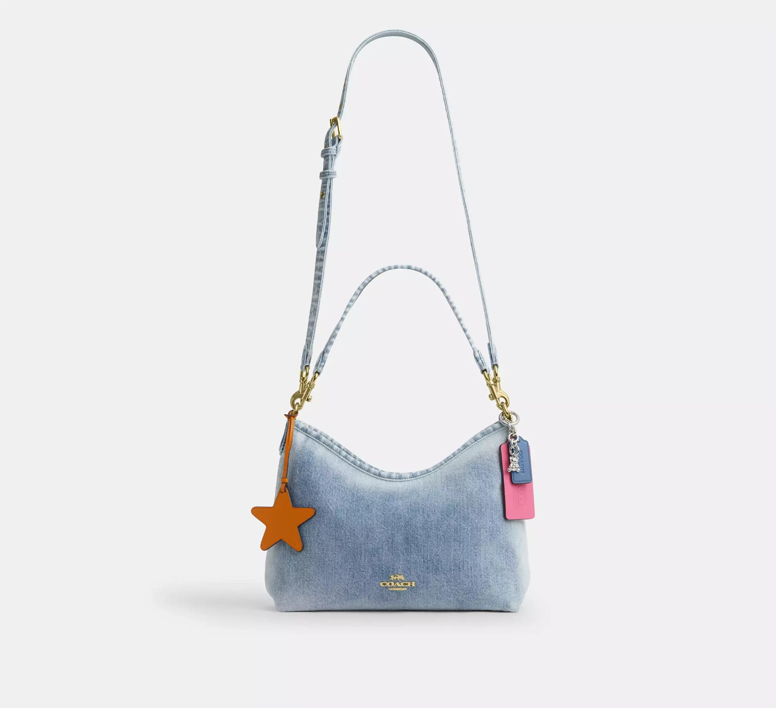 NWT Coach Laurel Shoulder Bag In Loved Denim With Charms CEF26