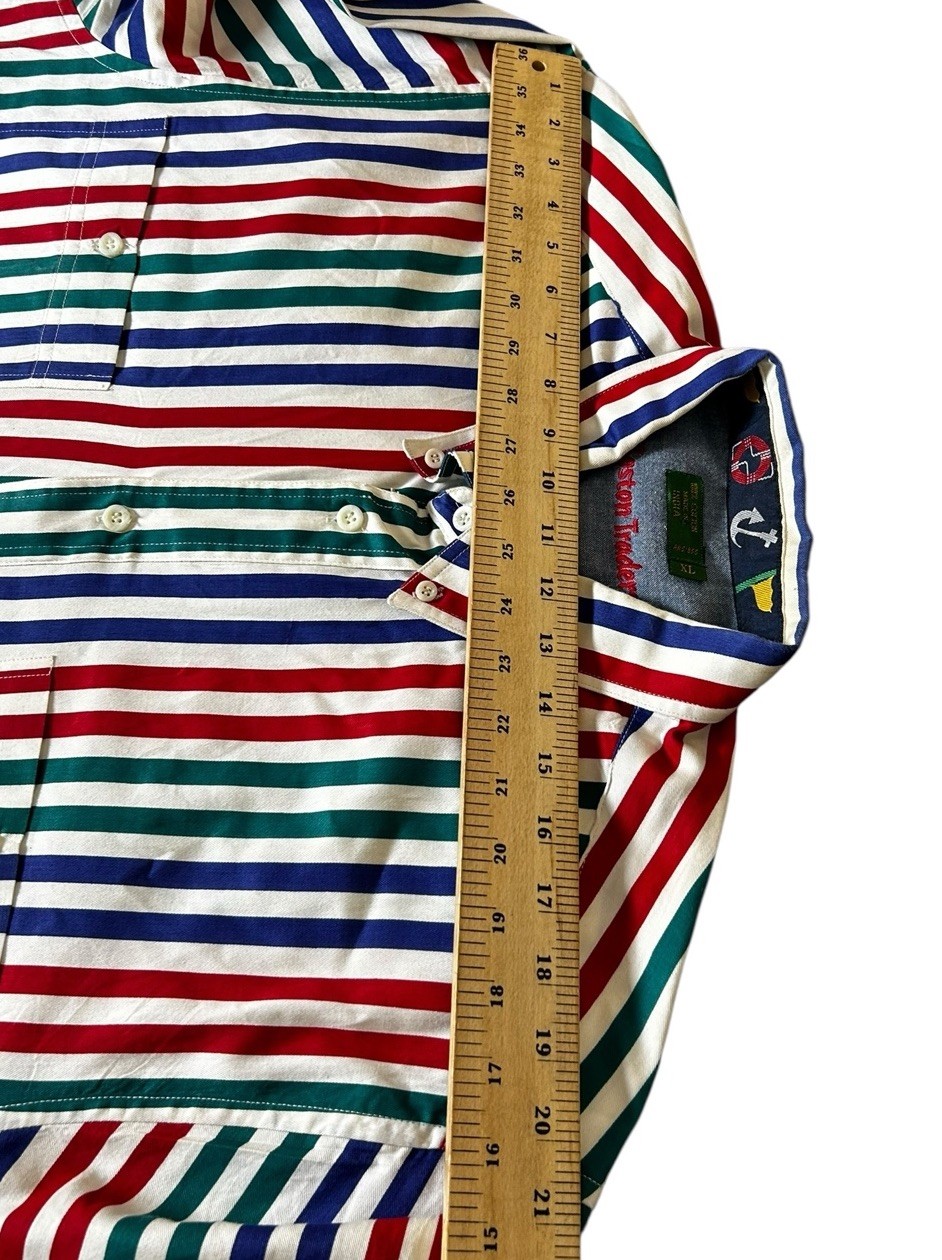 VTG Boston Traders Preppy Button Down Shirt Size XL Striped Colorful Nautical