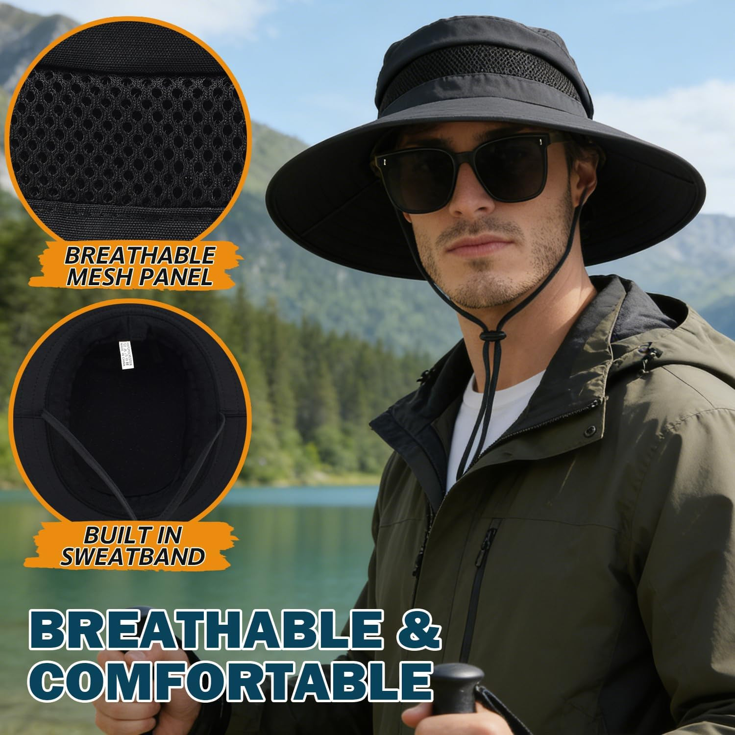 Men’S UPF 50+ Waterproof Wide Brim Boonie Hat, Sun & Rain Protection | Packable