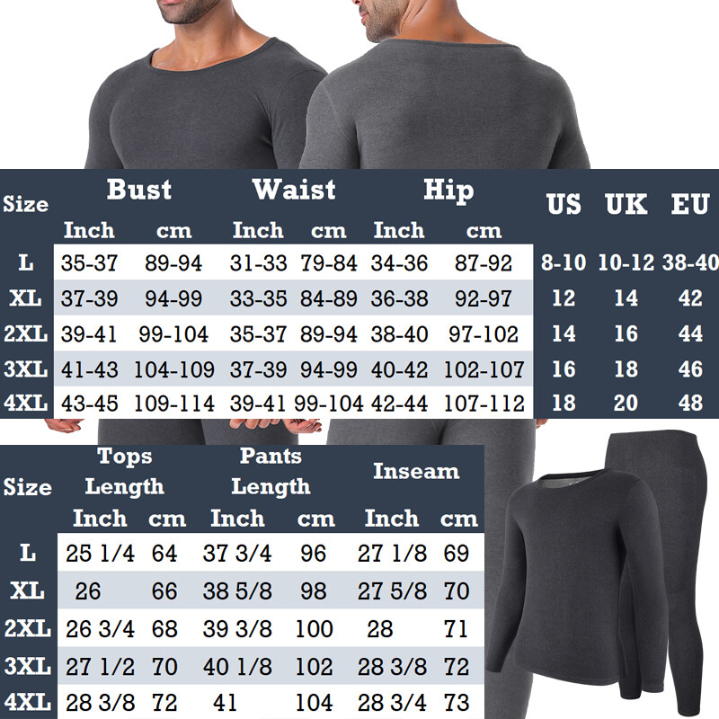 Men’s Long Johns Set Fleece Lined Thermal Underwear Top Bottom Set Winter Warm