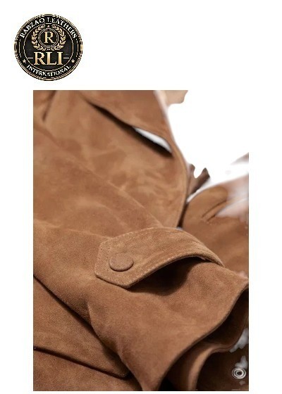 Women Genuine Suede Leather Jacket Brown Belted Wrap Western Vintage Coat