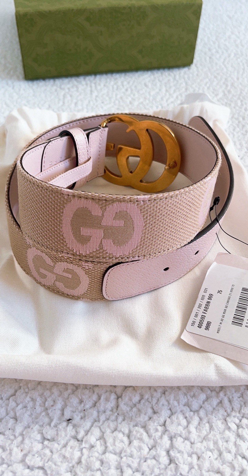 Gucci Women’s GG Marmont Jumbo GG Belt Beige/ Light Pink Size 75cm 30 in