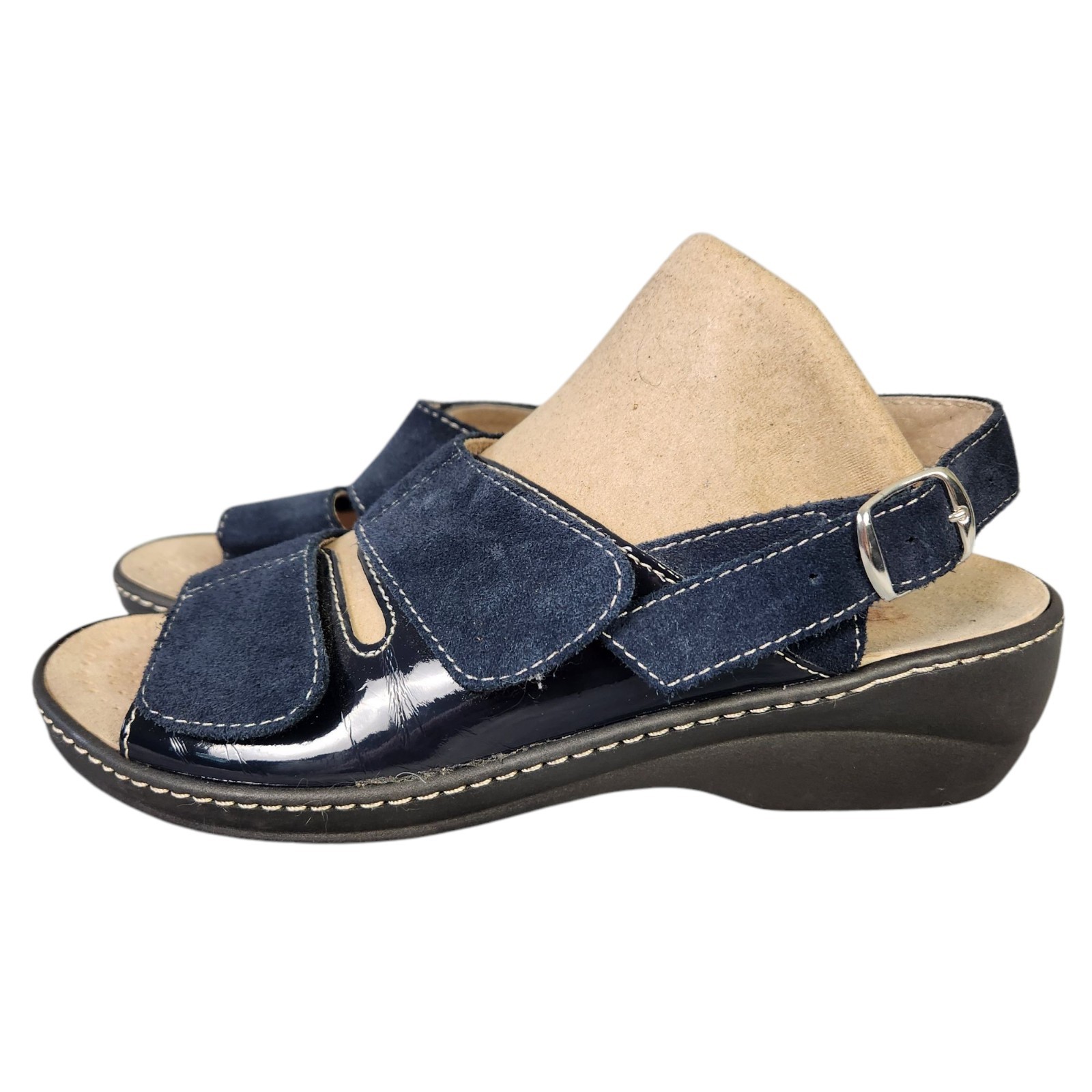 Roberta Womens Strappy Sandals Navy Blue Italy Removable Insole Leather US Sz 9M