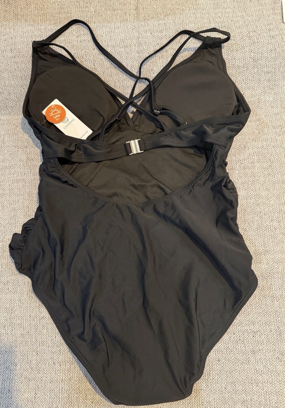 CHARMO Women’s Black Solid Lined One-Piece Built-In Bra UPF 50+ Size 2XL