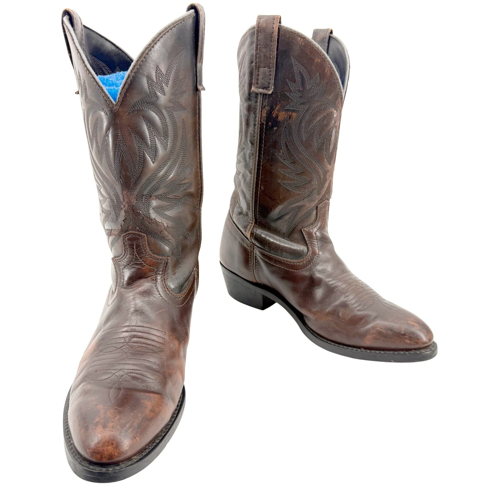 Laredo Cowboy Boots Mens 8.5 EW Brown Leather Vamp Pointed Toe Western Cowboy