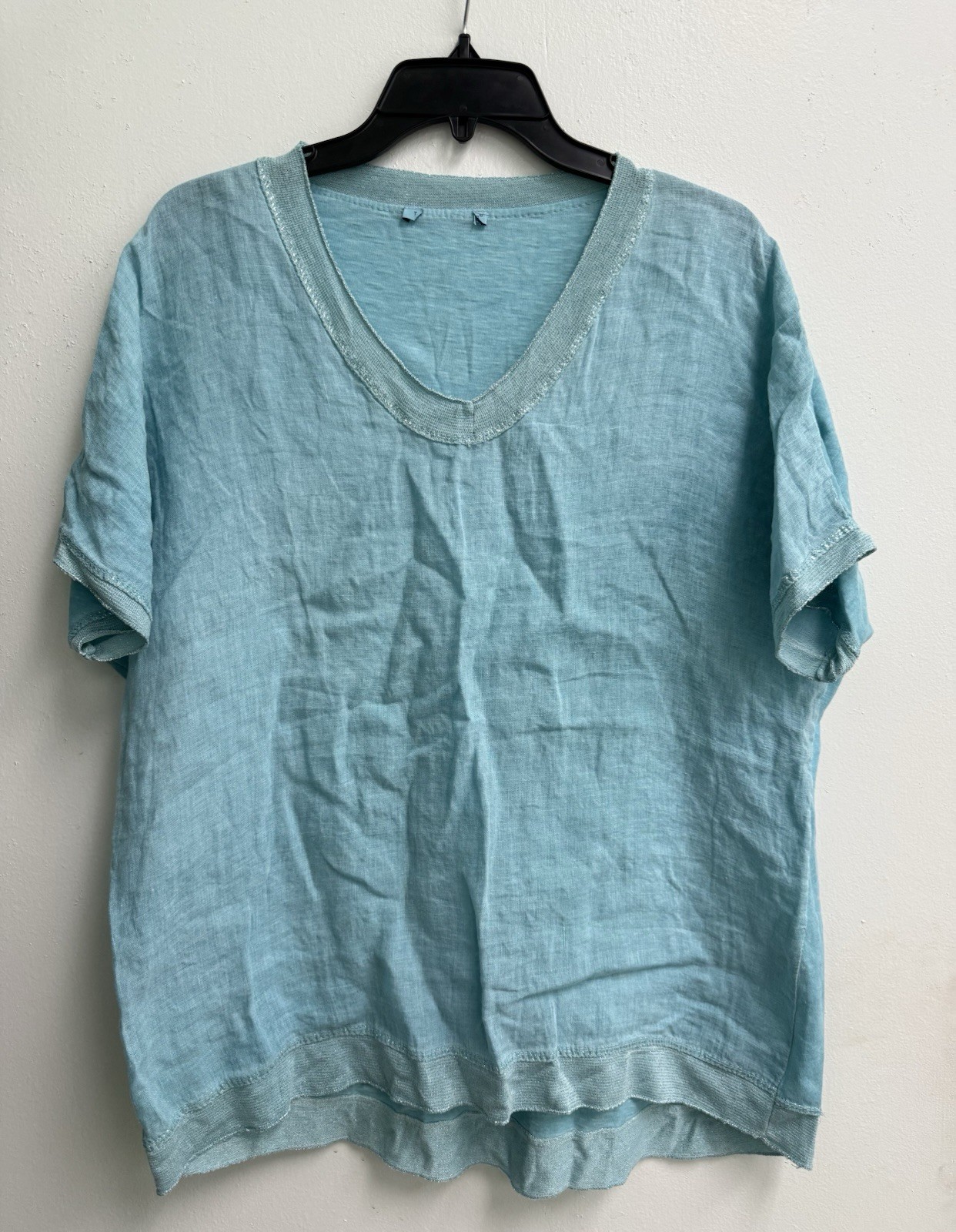 J. Jill Women’s XL Blue Linen Blend Solid V-Neck Short Sleeve Pullover Top