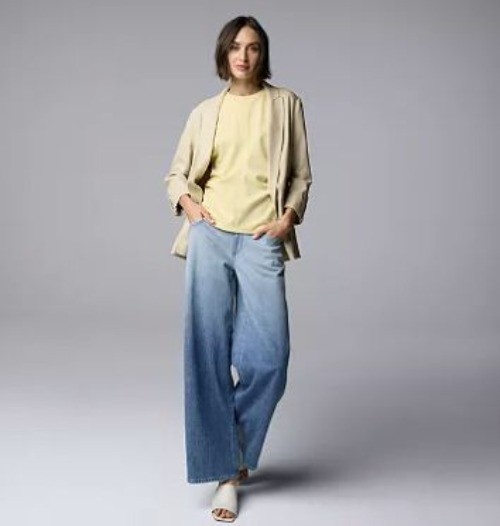 Simply Vera Wang Womens Mid Rise Ombre Fade Relaxed Wide Leg Jeans Sz 6 New