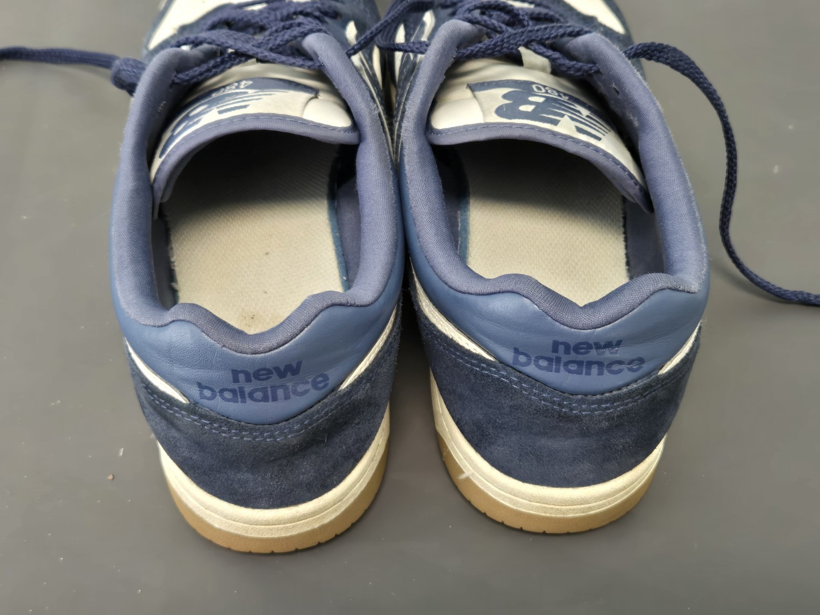 New Balance BB480 Mens Athletic Casual Shoes White/Navy Blue BB480 Size 10