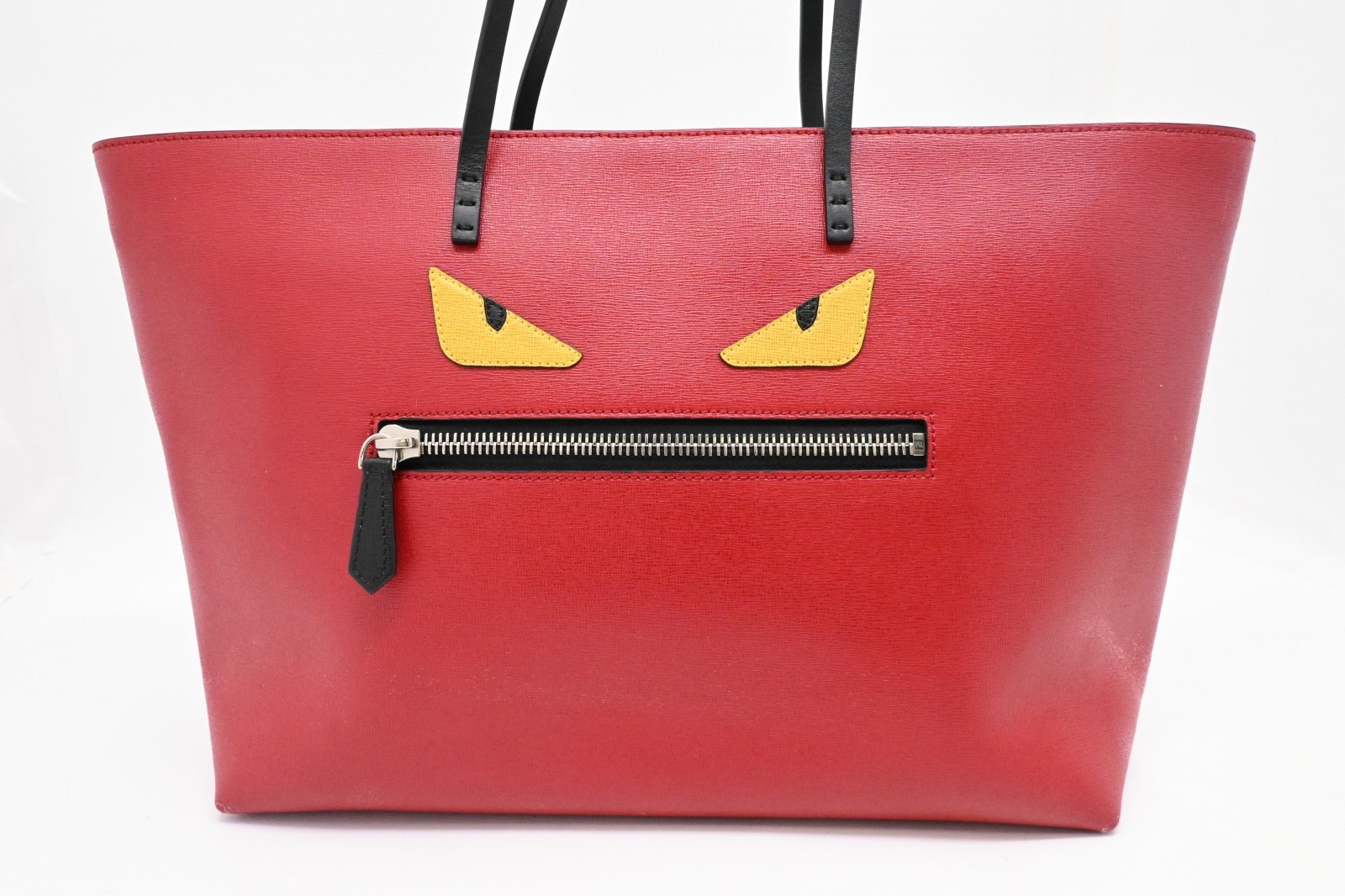 Authentic FENDI Monster Roll Tote Bag Red Leather 8BH185
