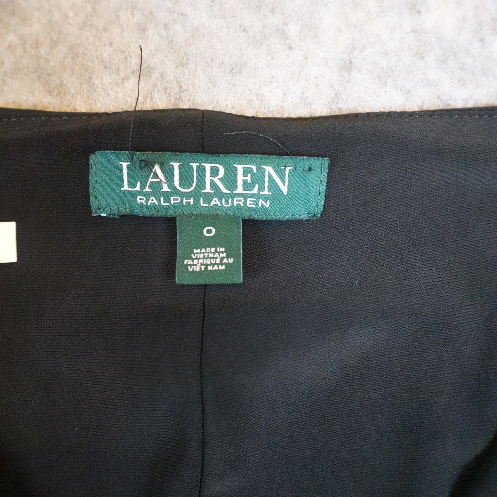 Ralph Lauren Dress Women 0 Black Faux Wrap V Neck 3/4 Sleeve Midi