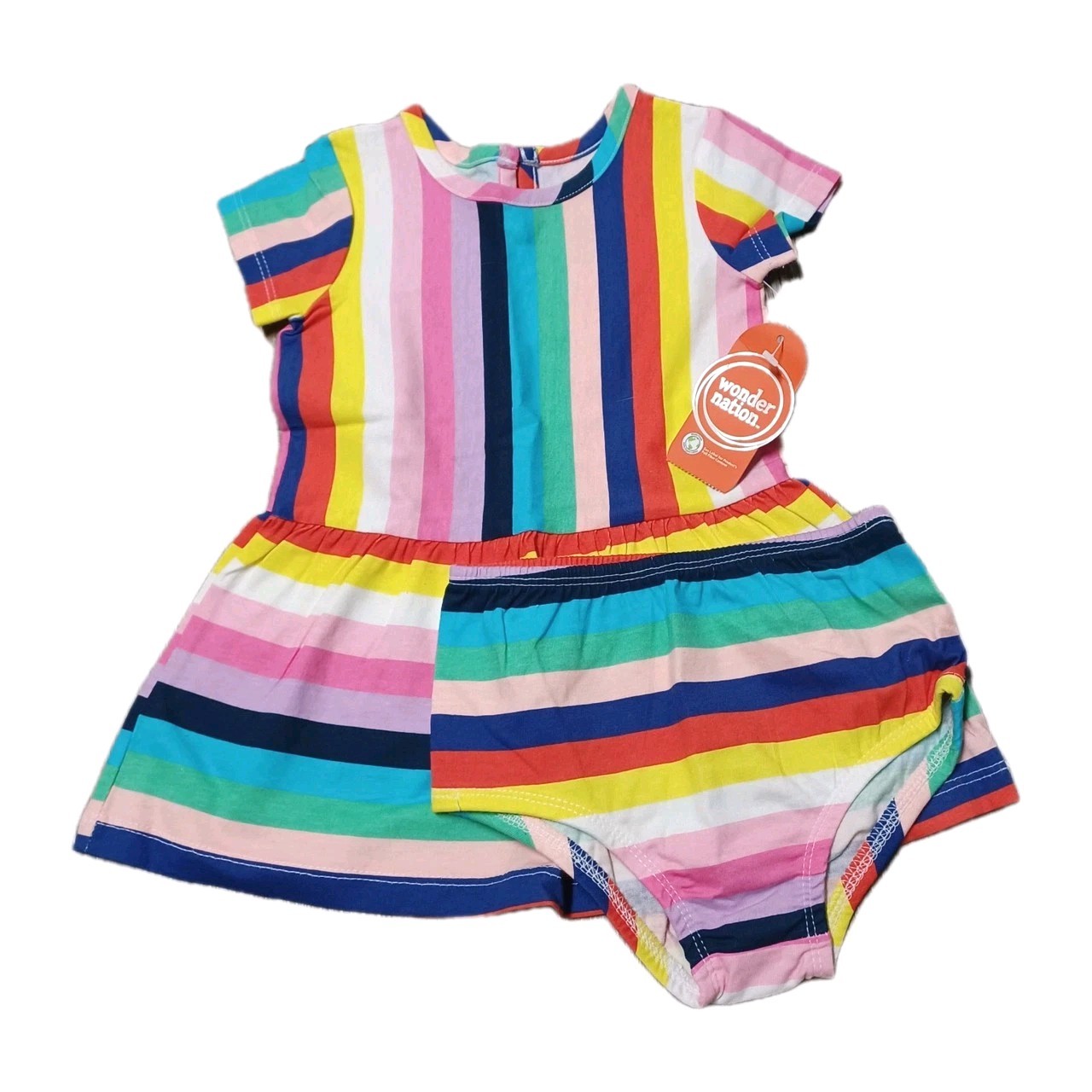 Wonder Nation Baby Girls Multicolor Stripe Dress & Bloomers Outfit Set NWT