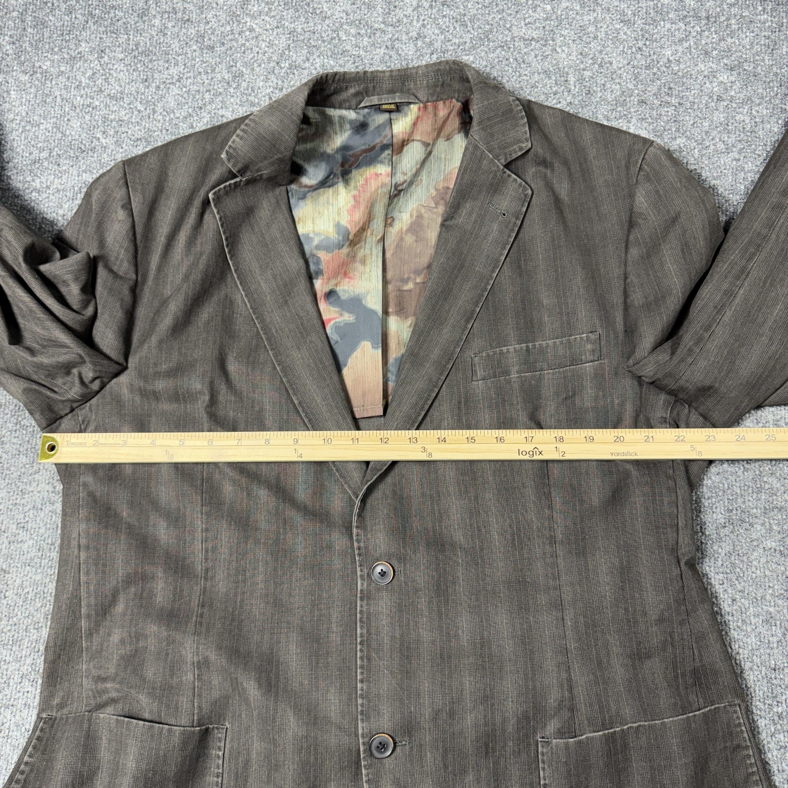 Kroon Blazer Mens 44R Brown Stripe Casual Sport Coat Jacket Lined Spring Patch