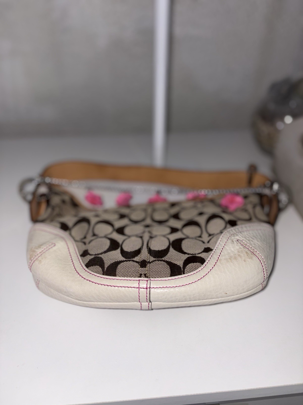 Coach Signature Soho Crescent Shoulder Bag Zip Stripe Strap Charm