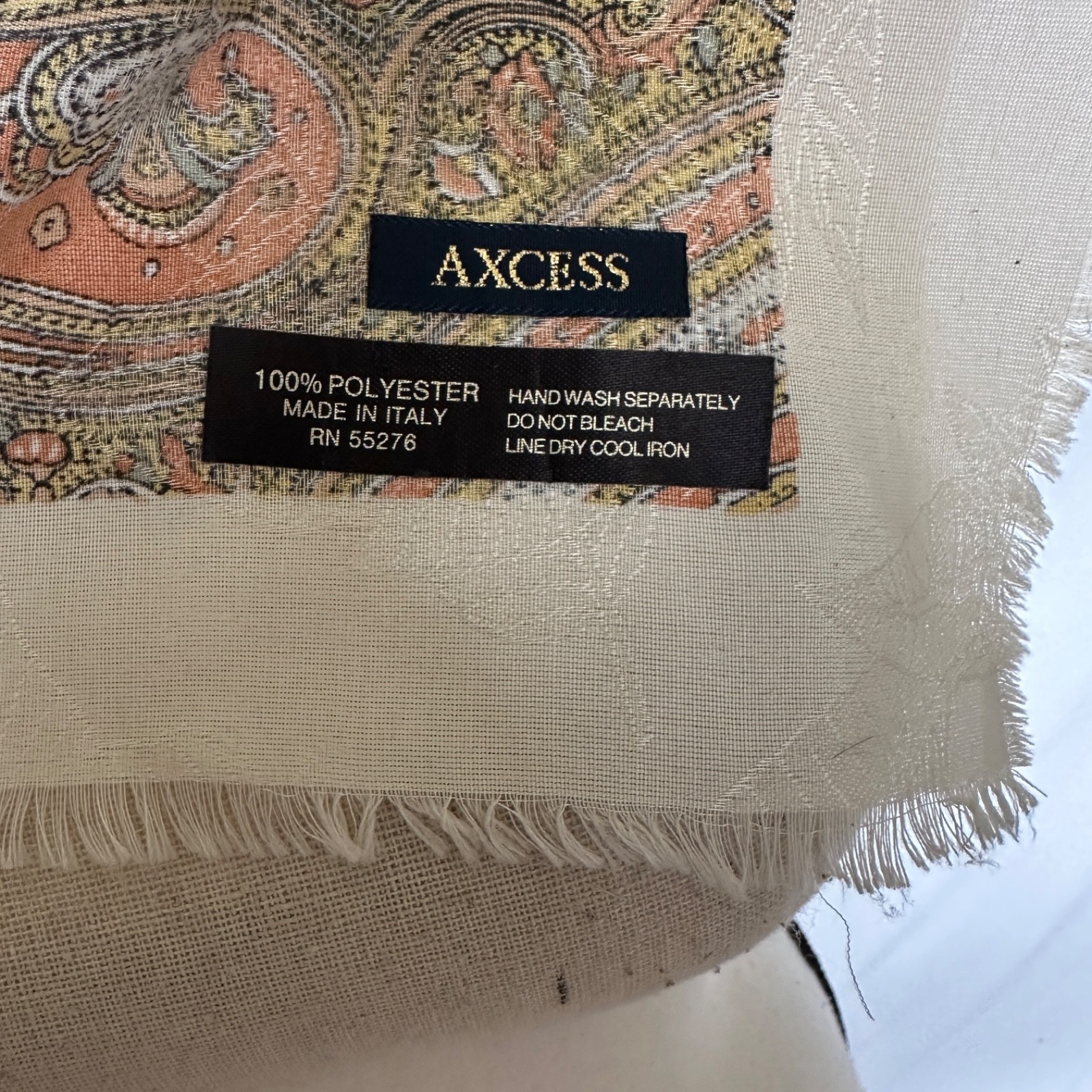Oversized AXCESS Scarf Silky Soft Paisley Eyelash Hem Made in Italy 47 in