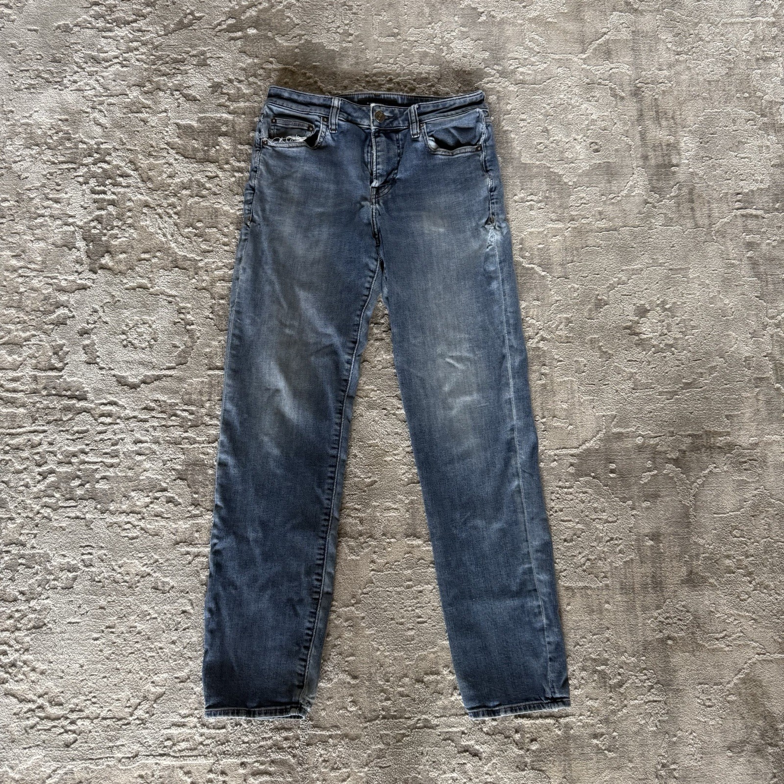 Express men’s hyper stretch slim straight blue denim jeans size 29 x 32