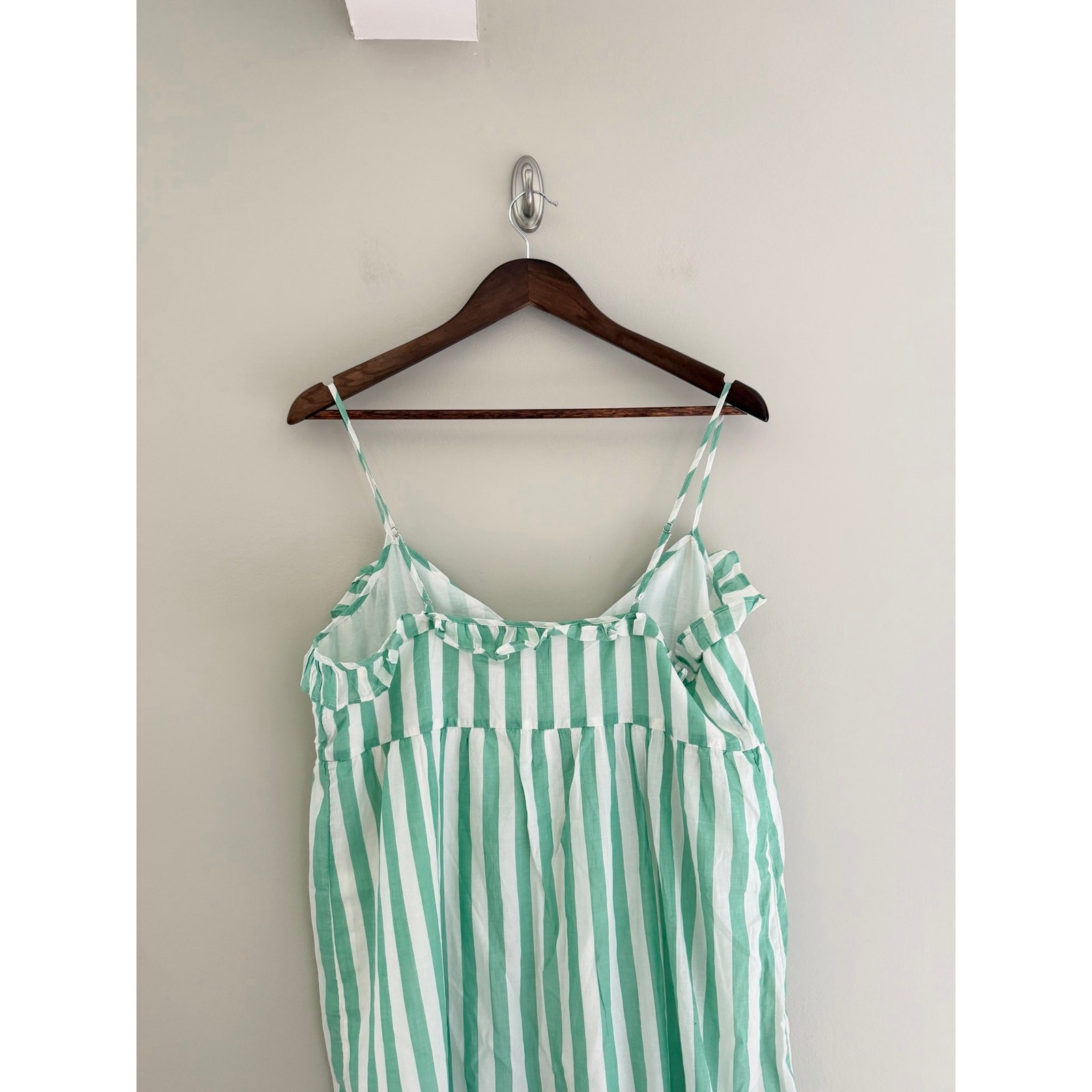 J. CREW FACTORY Ruffle Tiered Maxi Cover-Up Dress in Green White Size Medium