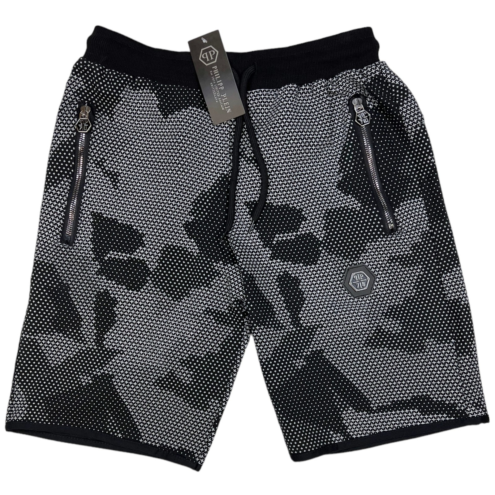 NWT Philipp Plein RARE Men’s Sweat Jersey Shorts Camo Graphic Black Small