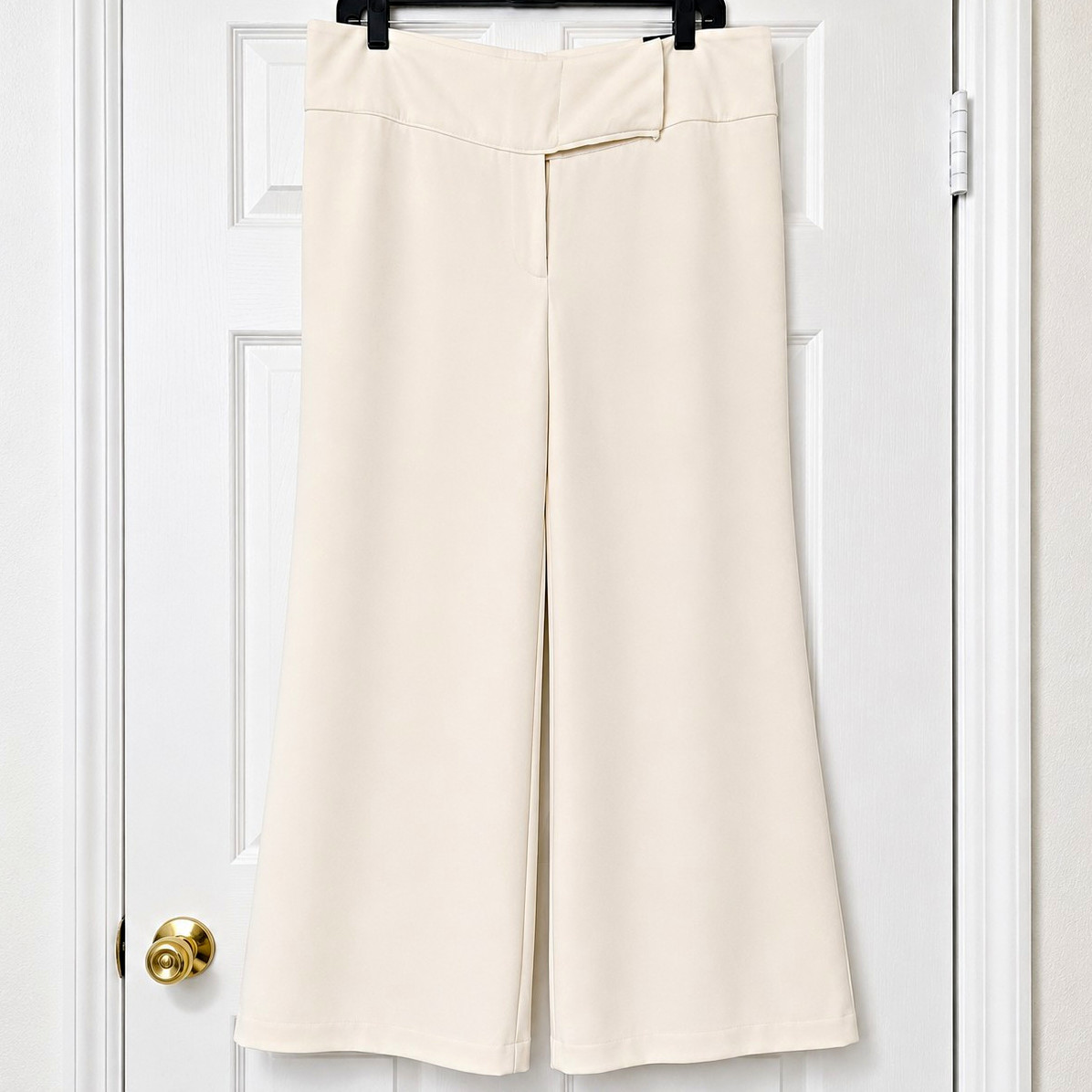 Lane Bryant Women’s Ivory Wide-Leg Dress Pants Flat Front Zip Plus Size 14