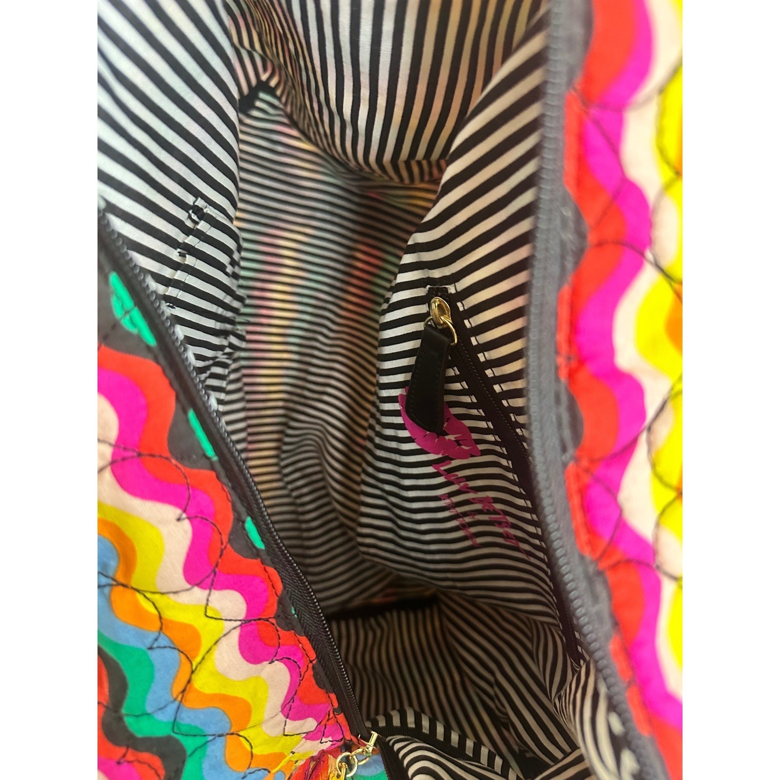 NWT Betsey Johnson Rainbow Weekenders Bag With Clear Pink Zip Bag