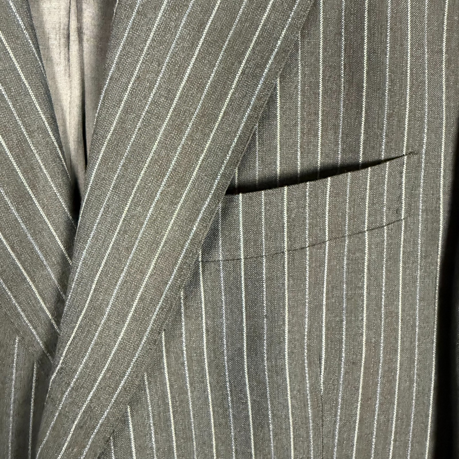 Faconnable Navy Pinstripe Wool Linen Blazer Sz 51 IT/41R Italy Summer