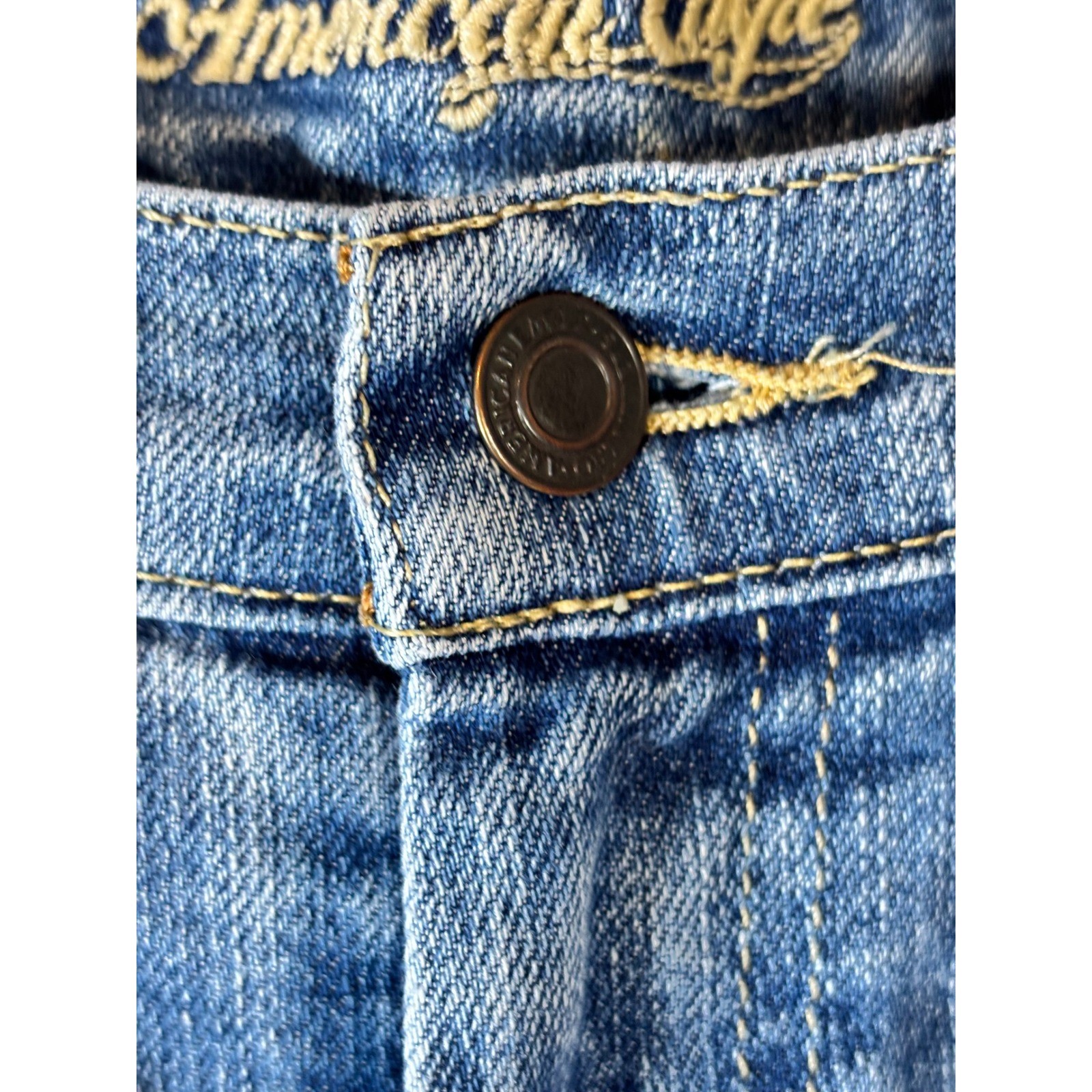 American Eagle Stretch Skinny Flare Jeans Medium Wash Blue Denim Womens 8 Long