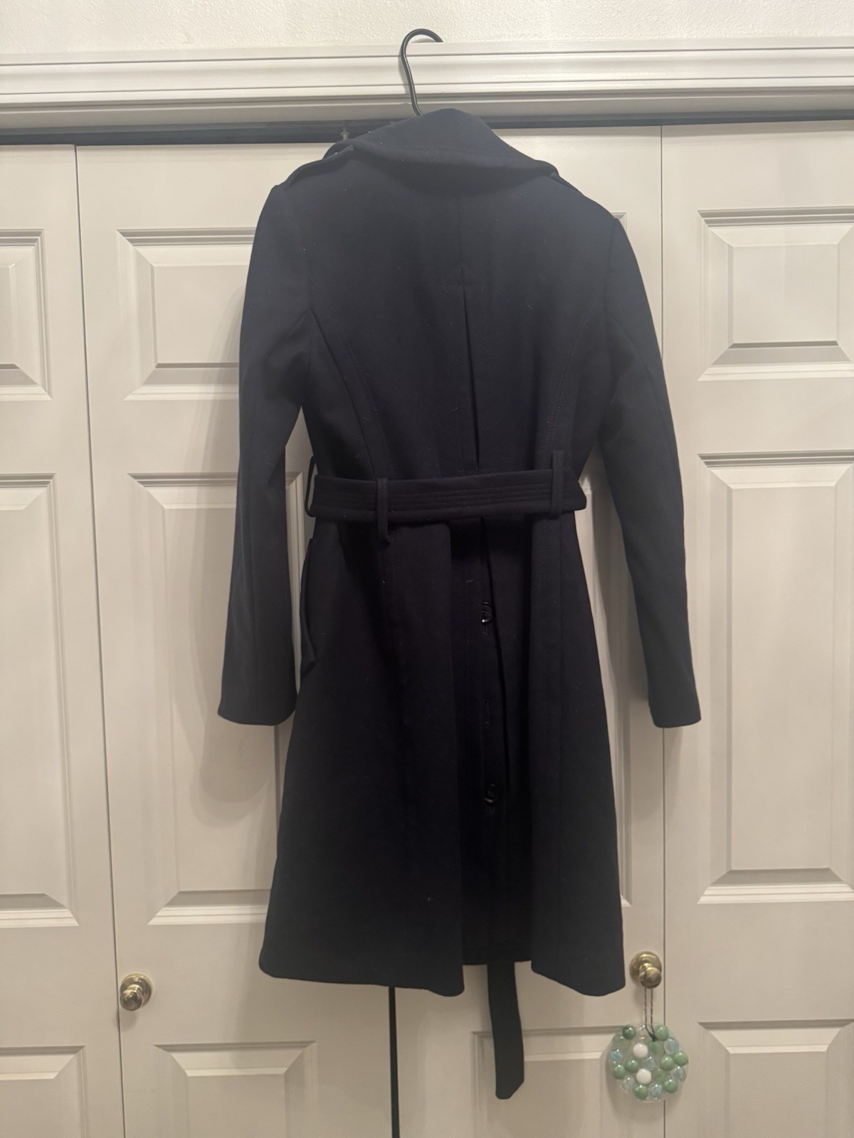 Banana Republic Mario Bellucci Long Wool Belted Trench Coat Navy Blue Medium