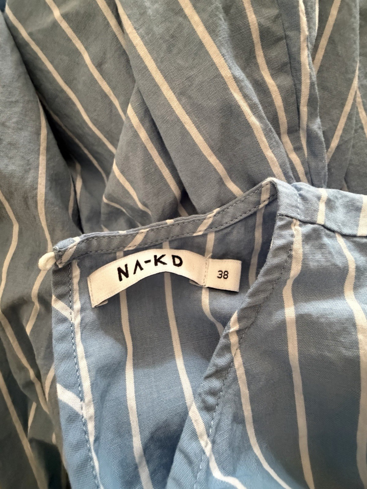 NA-KD x Rita Montezuma Cotton Smocked Detail Midi Dress in Blue Stripe