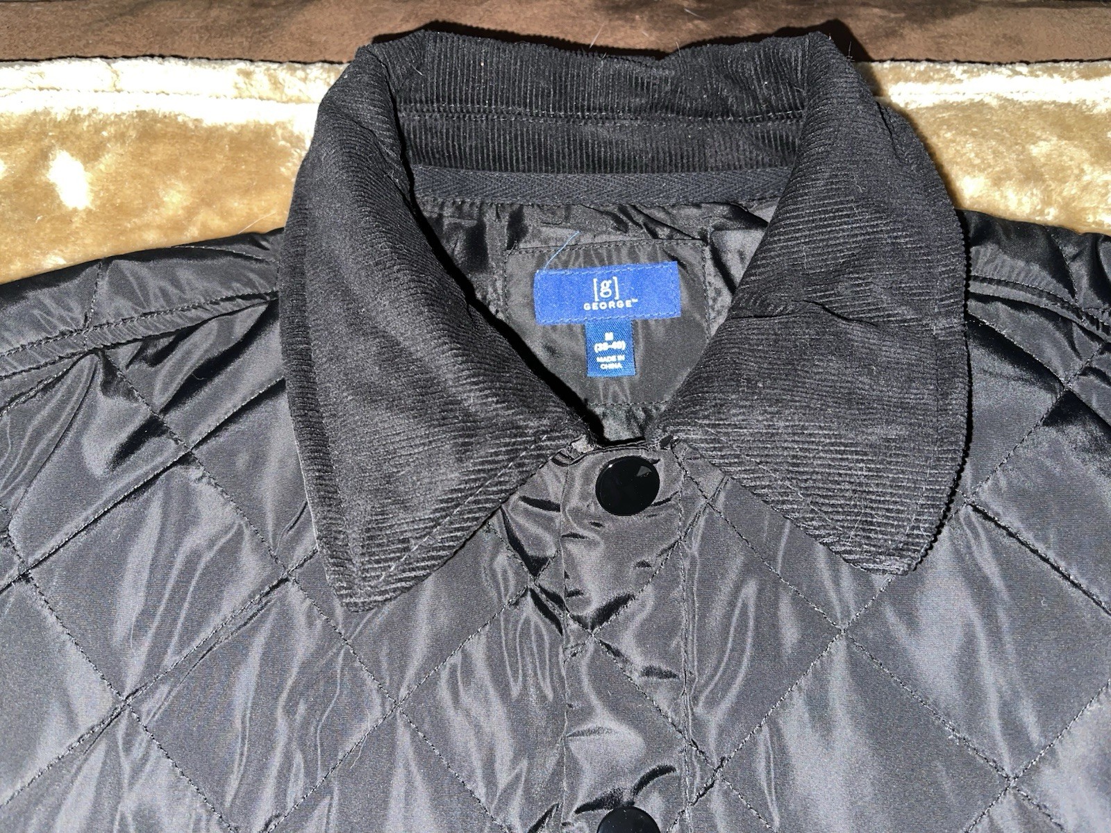 George Men’s Black Quilted Button-Front Jacket Point Collar XL (44 in)