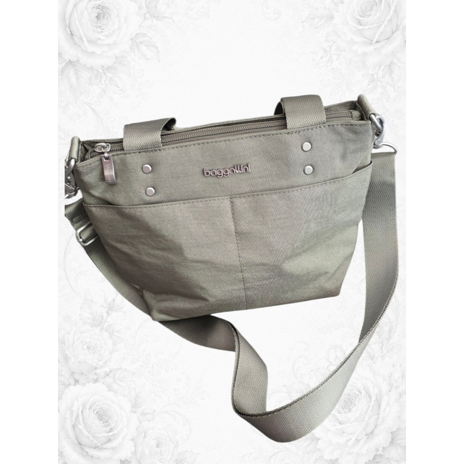 Baggallini Mini Tote Crossbody Bag Gray Travel Purse Lightweight Nylon Rare Find