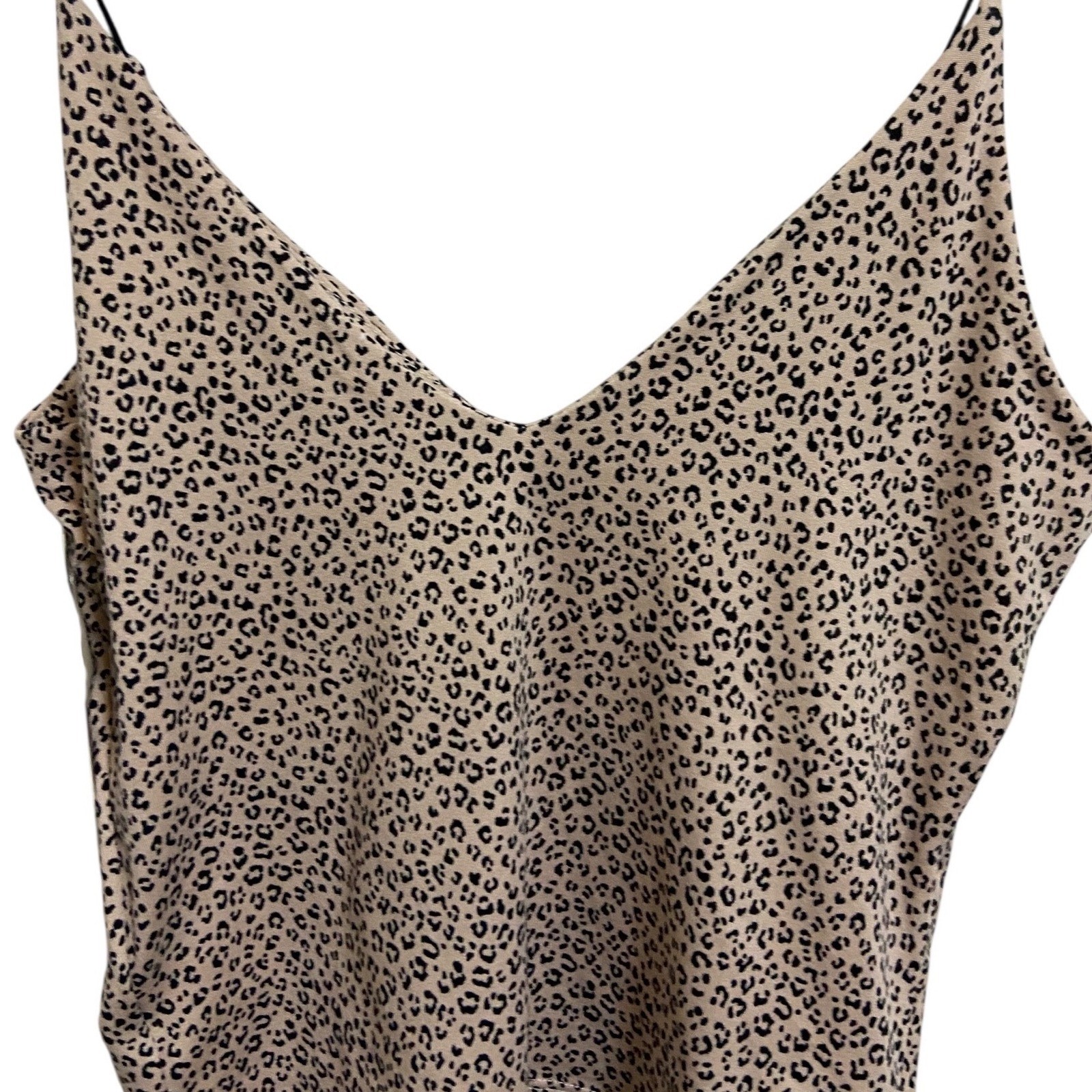 Gaze NEW DTLA Leopard Print V-Neck Spaghetti Strap Camisole Top Tan Black XS