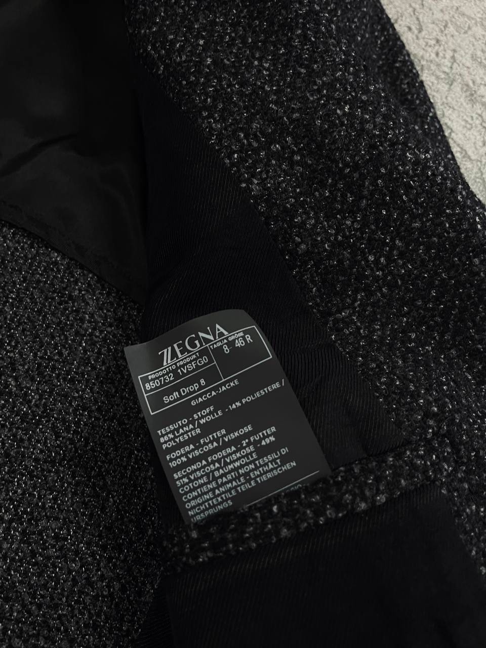 Ermenegildo Zegna Soft Drop 8 Black Textured Wool Blend Blazer Jacket Size 46R