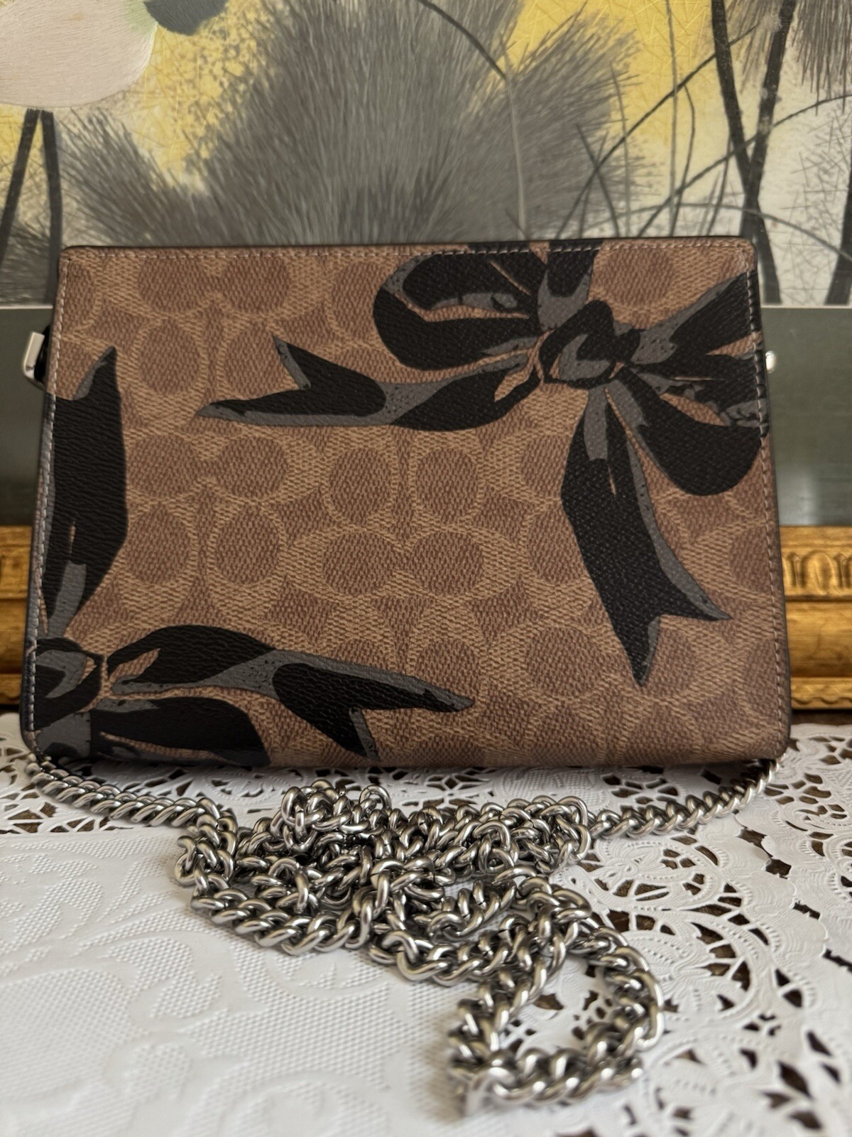 NWT COACH Slim Crossbody Bag in Signature Canvas & Leather With Bow Print Multi