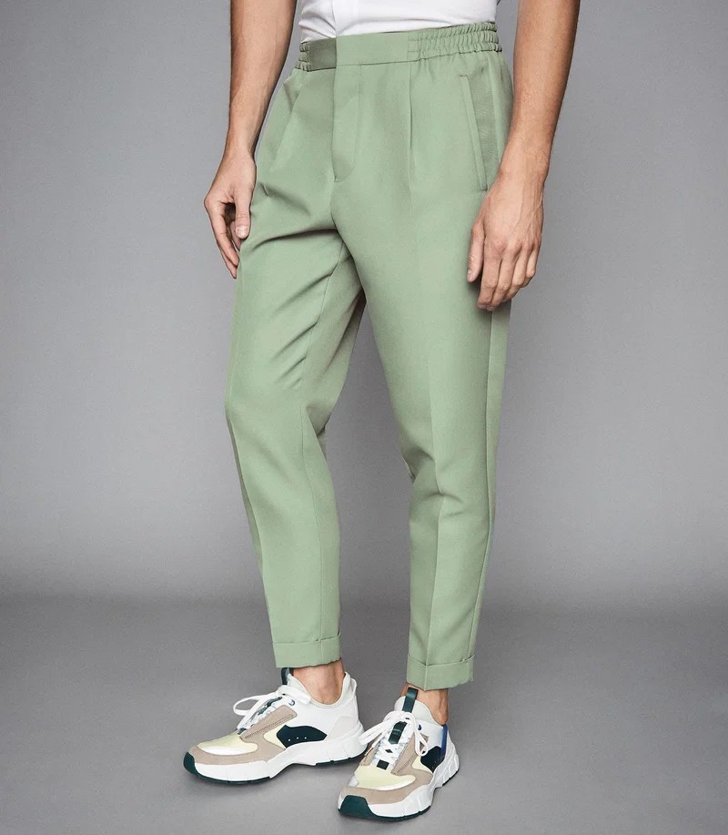 REISS Rabbit Pleat Front Solid Apple Green Trousers 32 NWT