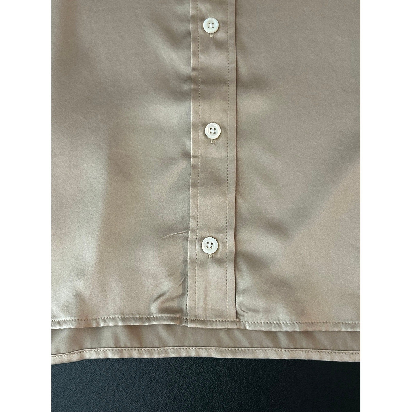 FRAME Khaki Tan 100% Washable Silk Cropped Button Down Shirt LWSH2823 Small 1344
