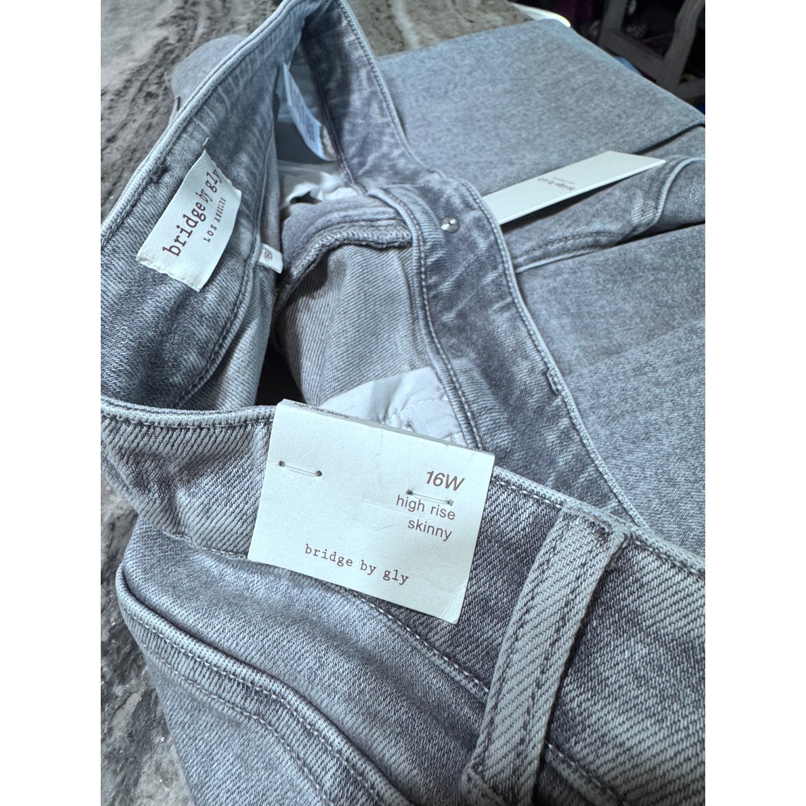 Bridge by Gly Jeans Womens 16W High Rise Skinny Denim Gray Quiet Luxury New