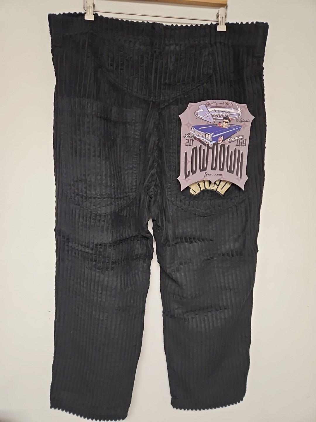 NWT JNCO Low Down Black Corduroy Pants Embroidered Mens 42×32 Wide Leg Baggy