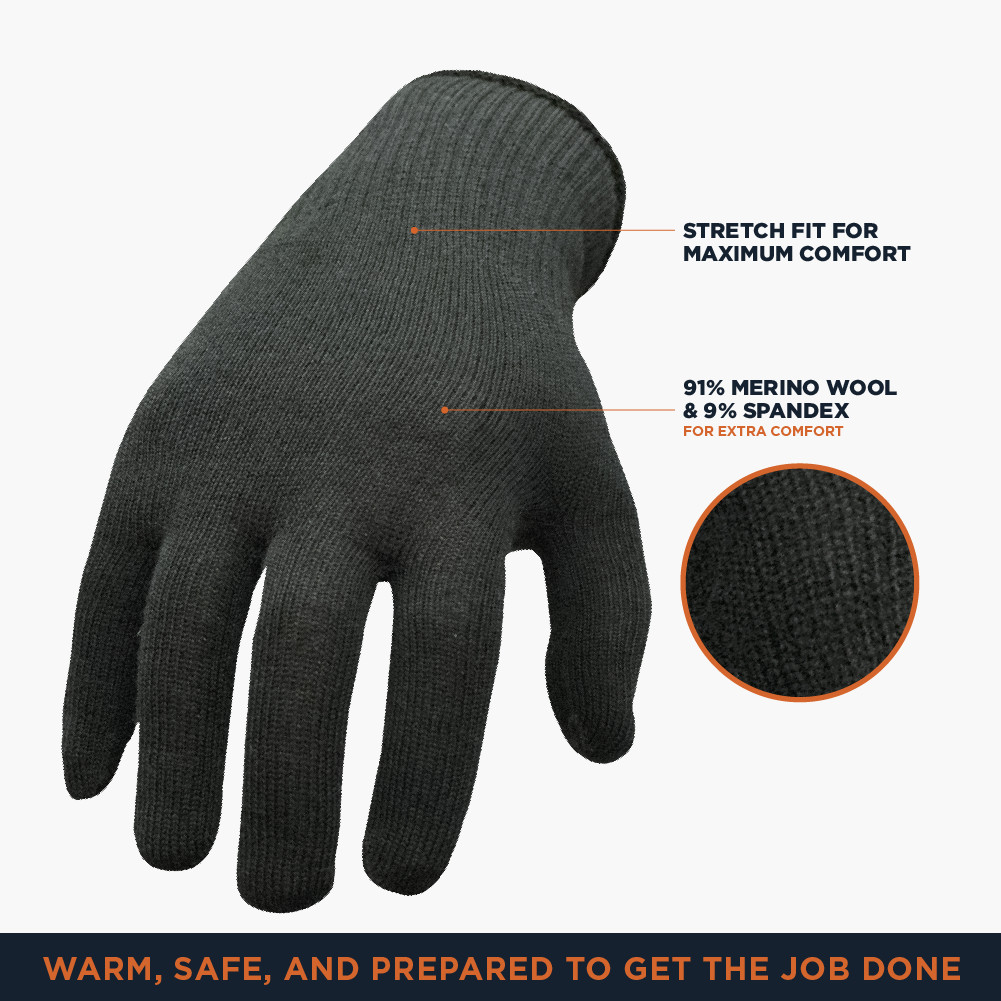RefrigiWear Warm Stretch Fit Merino Wool Glove Liners Black (Pack of 12 Pairs)
