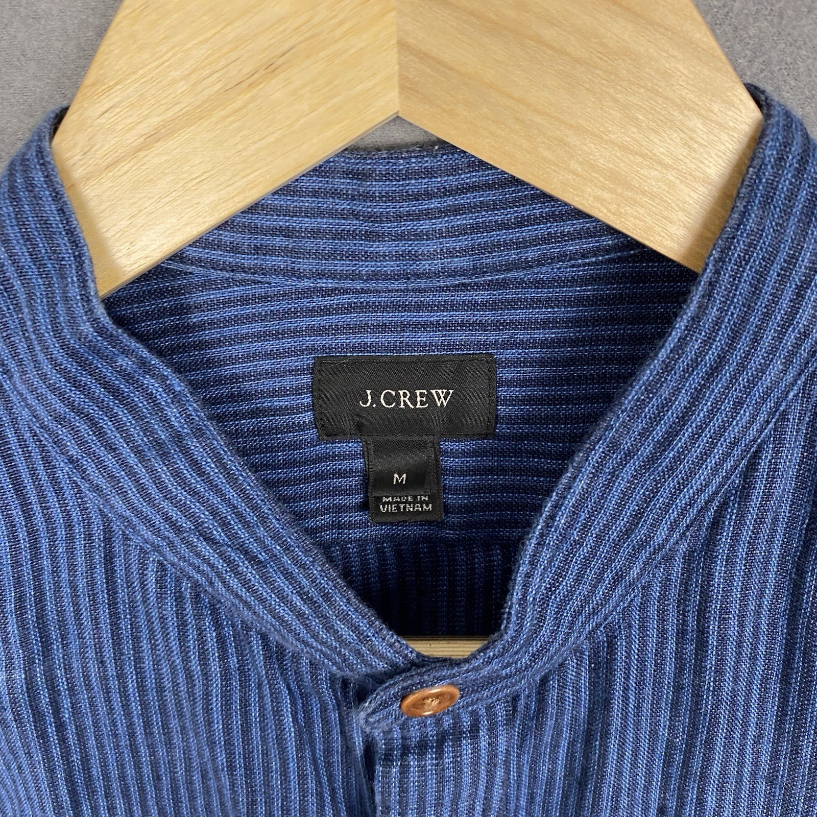 J Crew Shirt Mens Medium Baird McNutt Irish Linen Band Collar Long Sleeve Navy