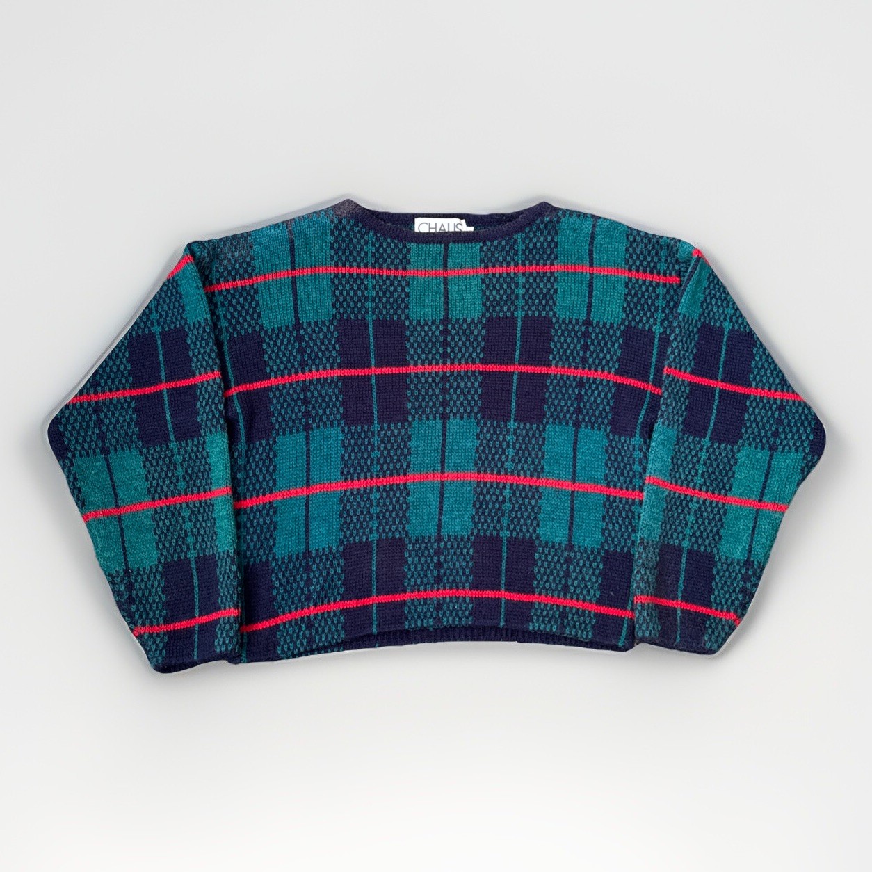 Vintage Chaus Sweater Women’s S Plaid Copped Knit 90s Long Sleeve Acrylic Blend