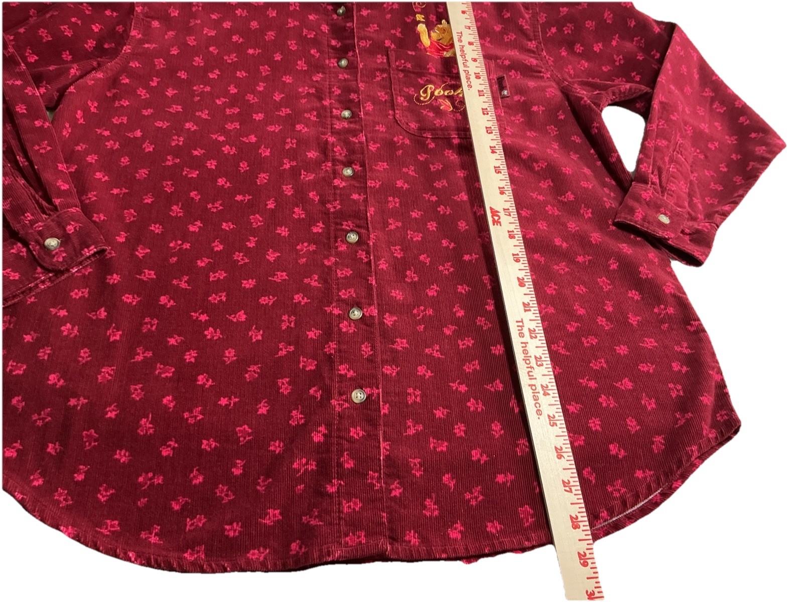 Winnie The Pooh Women’s Burgundy Corduroy Embroidered Button Shirt Medium NWT