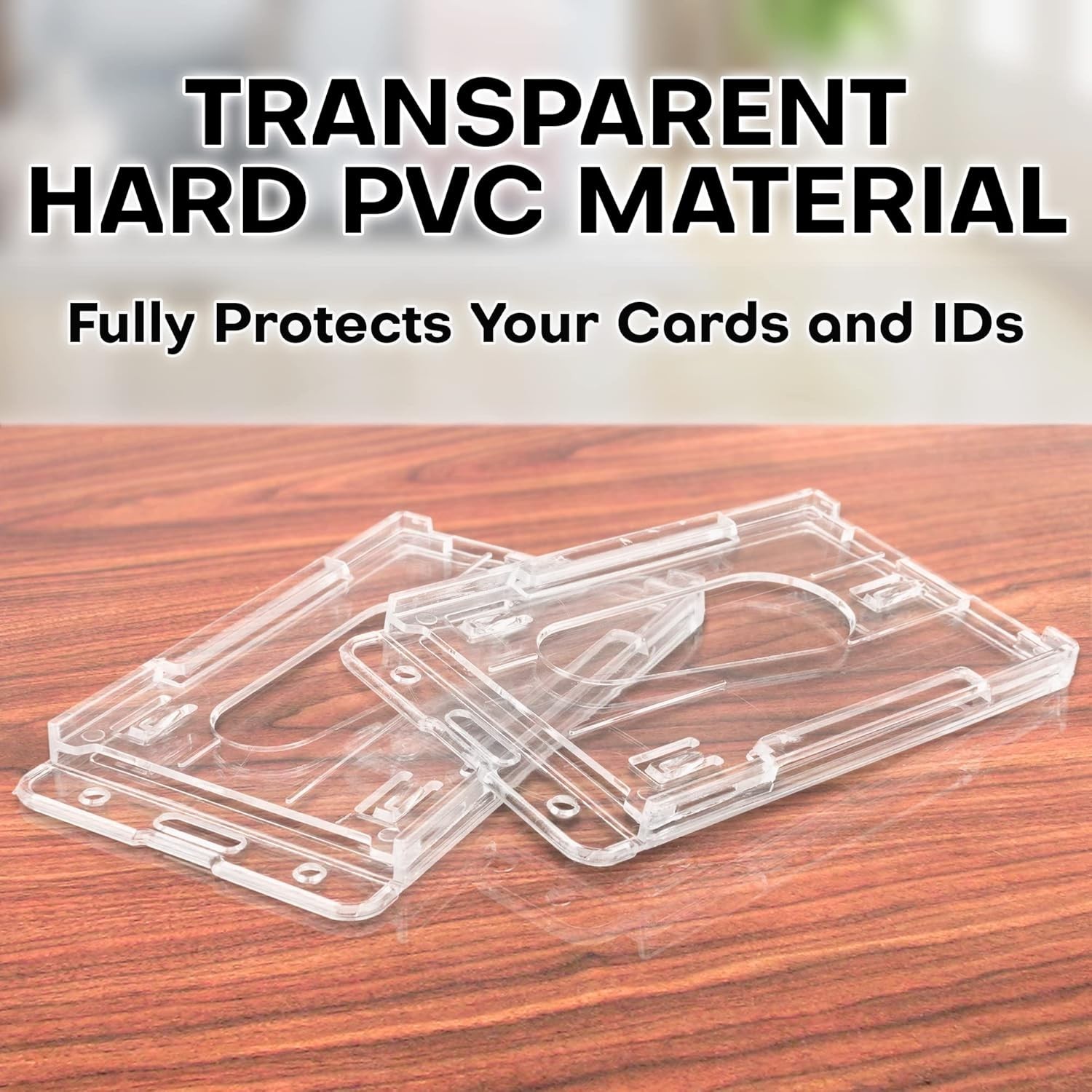 Heavy Duty Badge Holder Hard Plastic ID Card Protector Case, 2 Pack