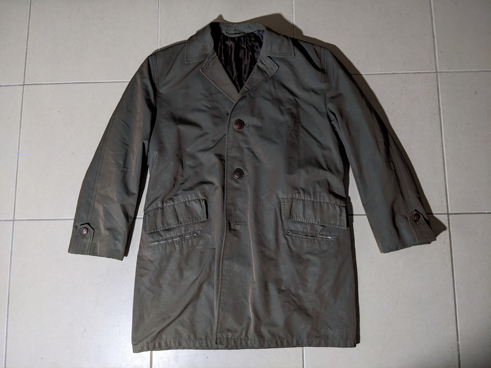 Vintage German Hettlage Valmeline Olive Overcoat Raincoat Mac Coat Mens L