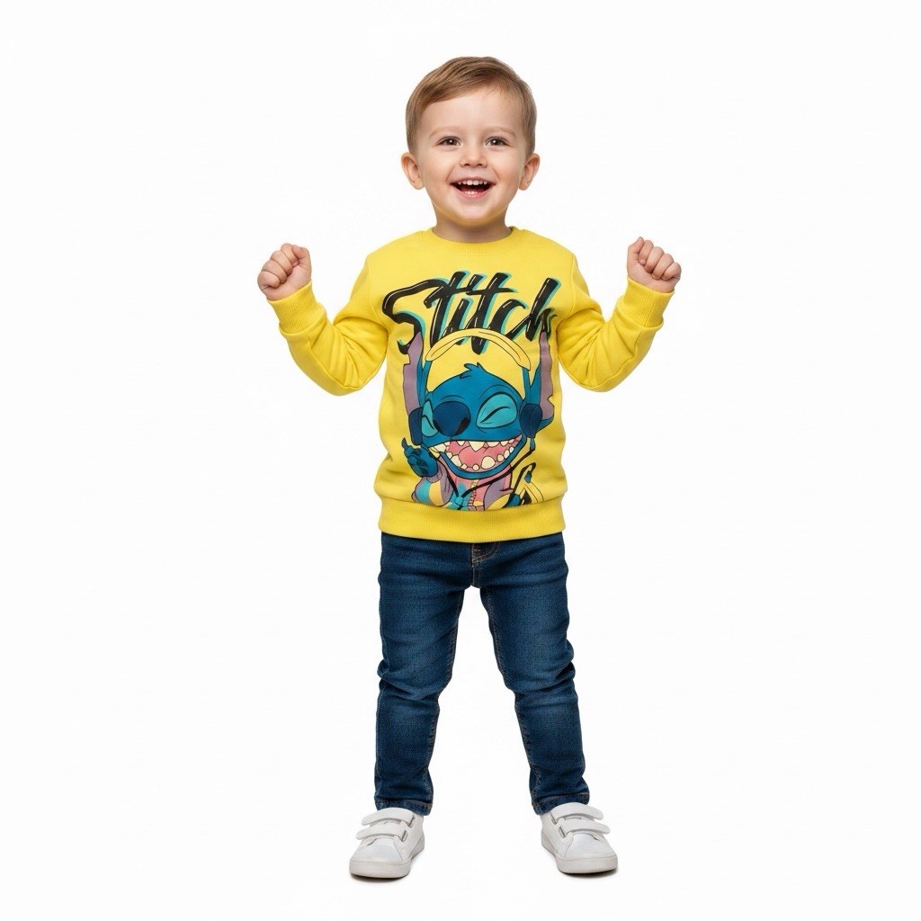 Stitch Lilo & Stitch Yellow Graphic Print Crewneck Pullover Sweatshirt 2T