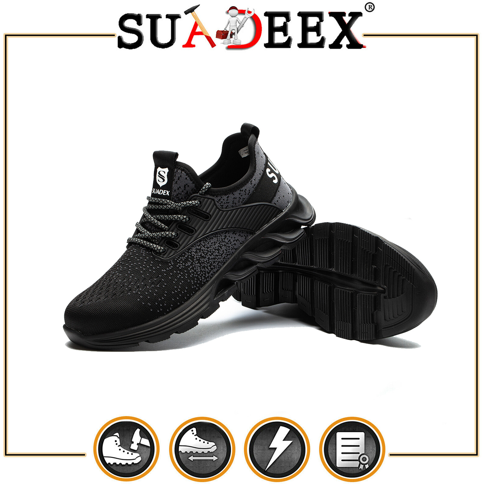 SUYSTEX Mens’ Indestructible Safety Work Shoes Steel Toe Breathable Work Boots